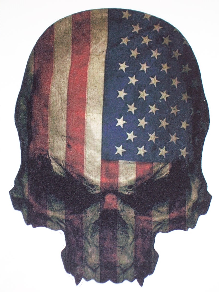 American Flag Skull 6" x 8" Full color tailgate Graphic Window Decal