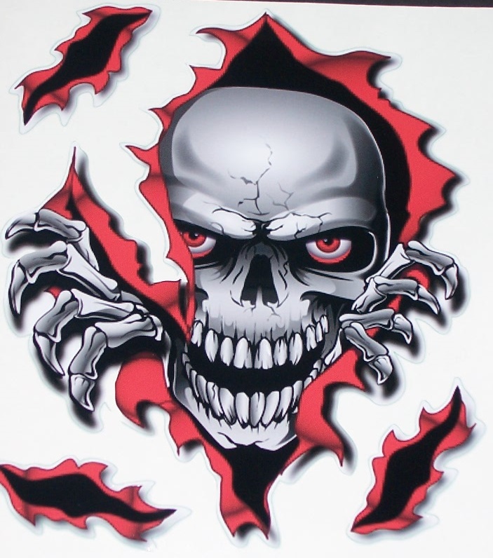 Rip Threw Skull Red/Black  8\" x 9\" Full color HOOD tailgate Graphic Window Decal