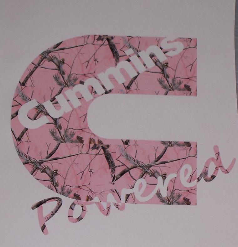 Diesel  POWERED W/ C Real Tree PINK Camo Full color Graphic Window Decal Sticker