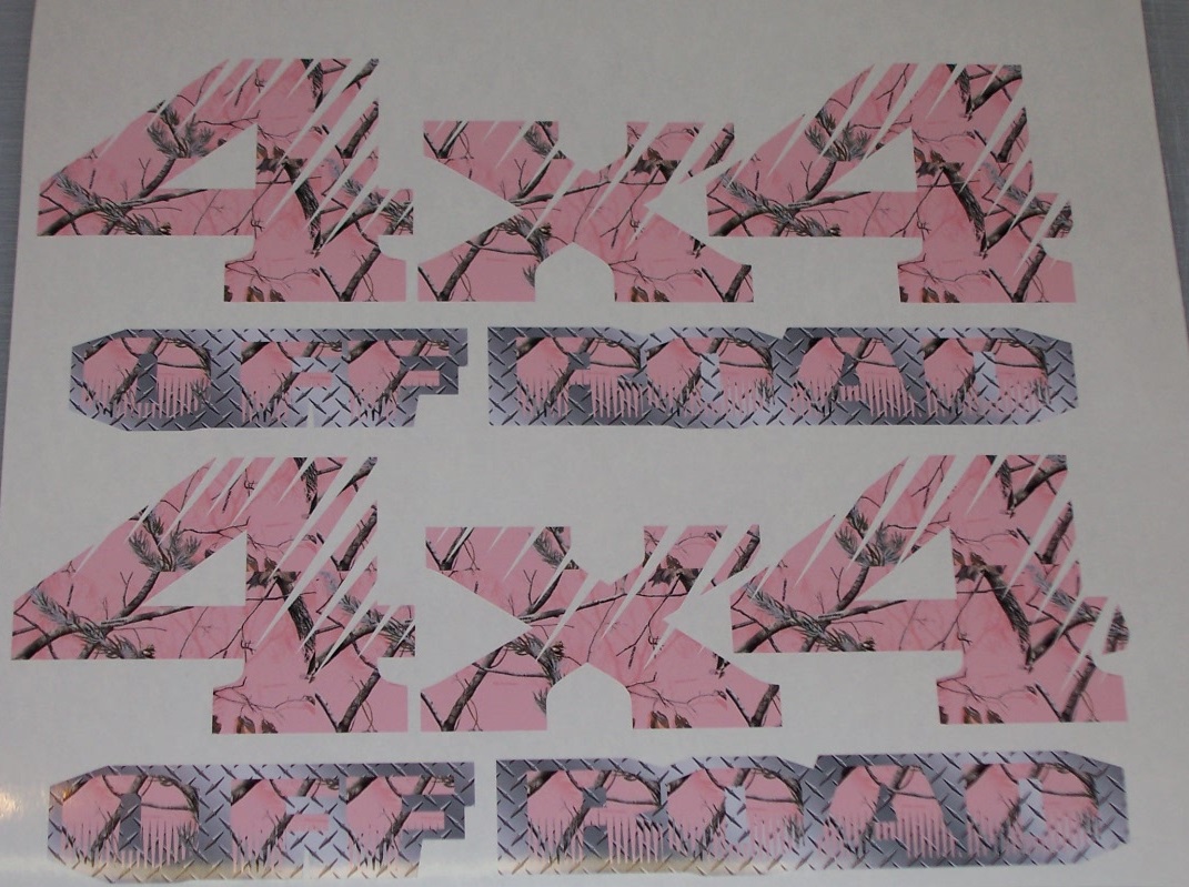 4X4 #2 Diamond Plate and Real Tree PINK CAMO PAIR FULL COLOR Window 14" x 7" Decal Sticker