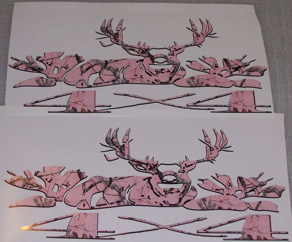 Big Buck Real tree PINK Camo 4X4 OFF ROAD BED SIDE Decals Pair