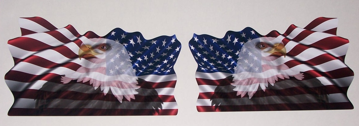 Waving American Flag with Bald Eagle Decals FULL COLOR PAIR