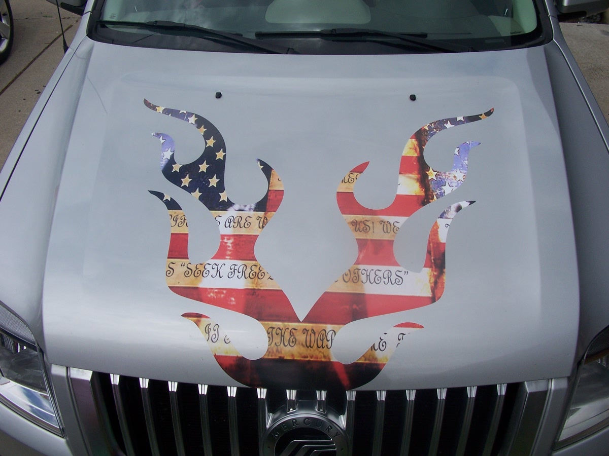 Amarican Flag Flame FULL COLOR HOOD Graphic Decal #1 Fit all cars and trucks