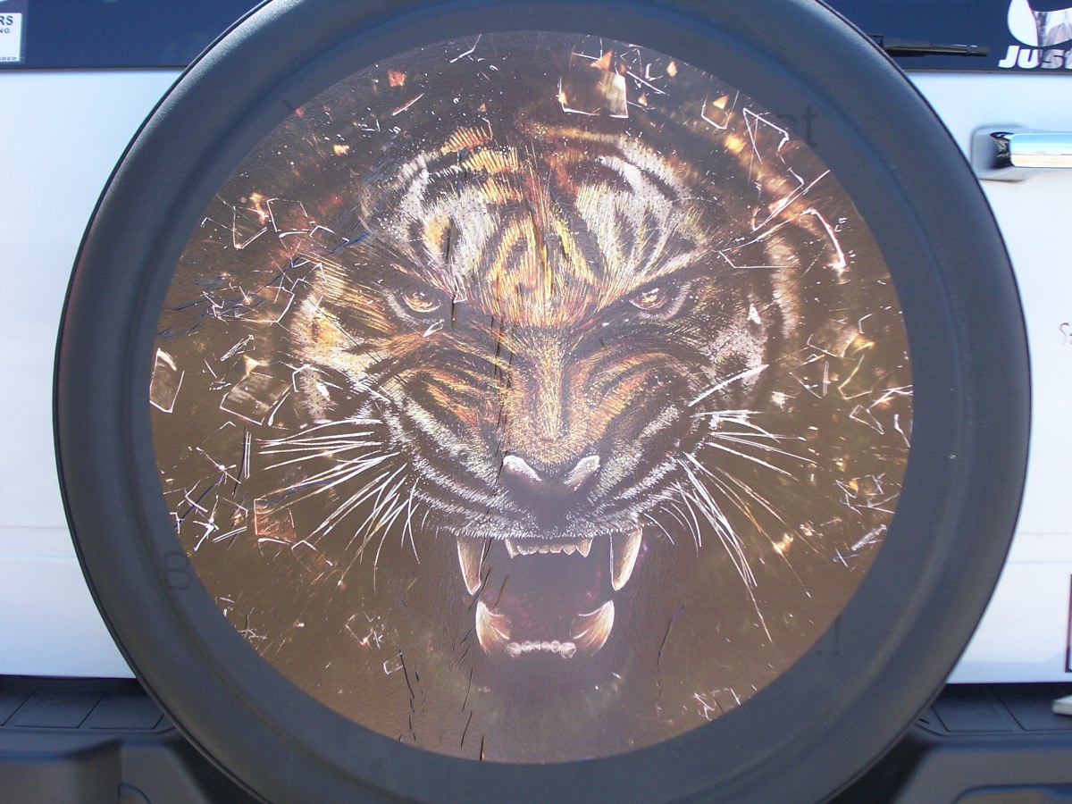 Tiger Spar Tire Cover Graphic rear window Trailer Decal