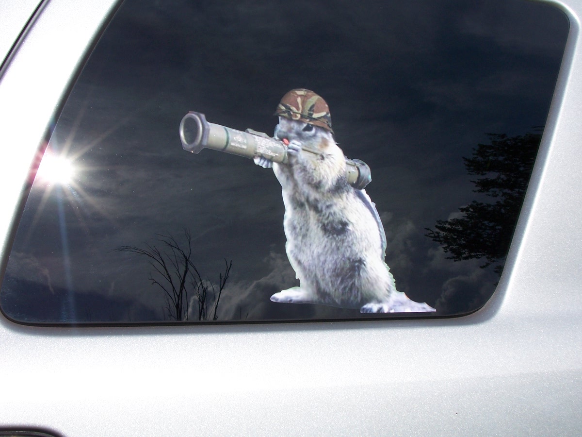 Army squirrel with Bazooka Window Decal Decals F150 F250 Ram F350 Jeep Mustang Black Ops