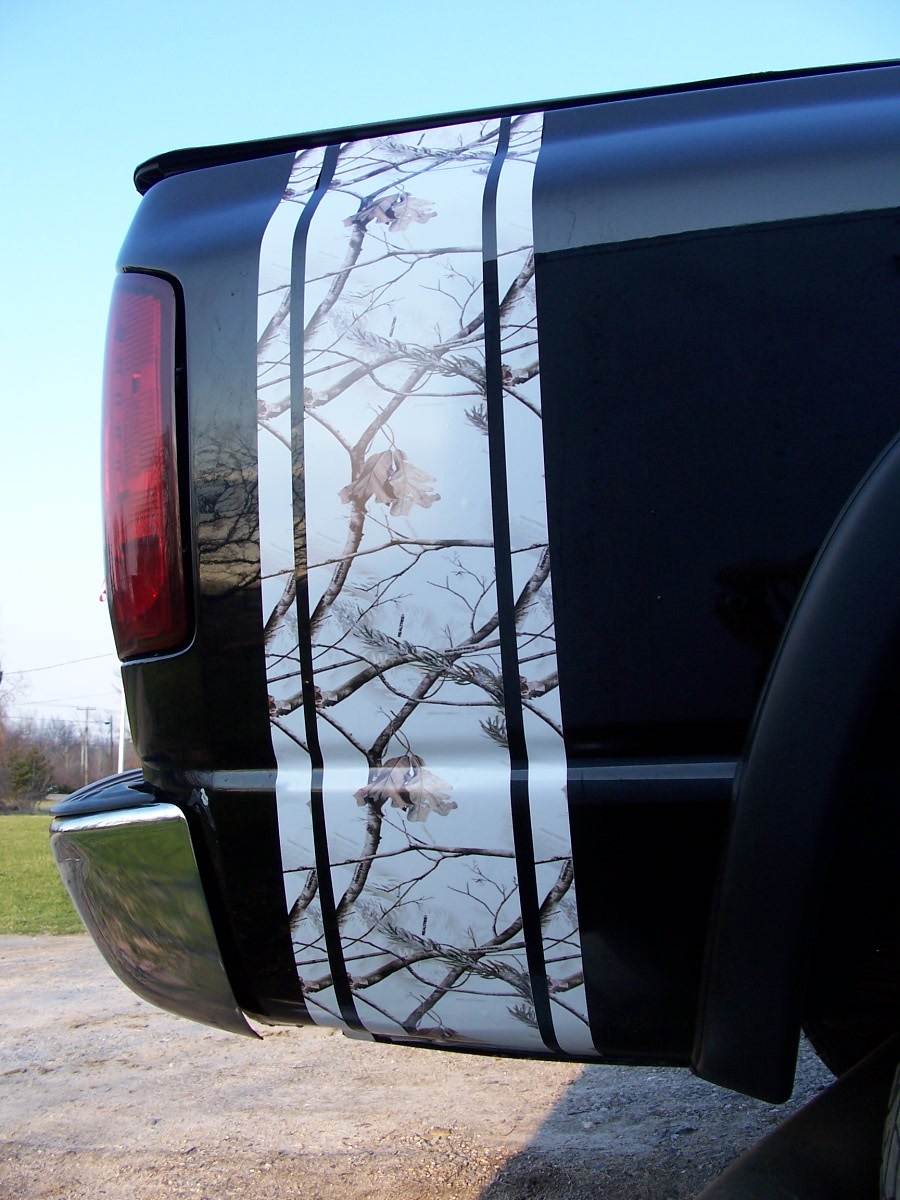 Printed REAL TREE WHITE CAMO Truck Bed side stripe Graphics set Fit all Trucks