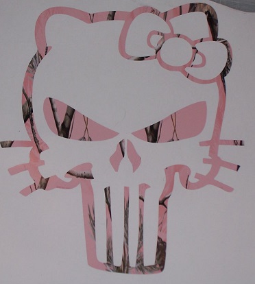 Punisher Girl Skull Cat / Kitty Real Tree Camo Window Decal