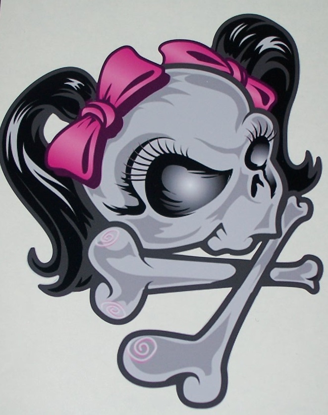 girl Skull w/ Pig Tail  7" x 6.5" Full color tailgate Graphic Window Decal