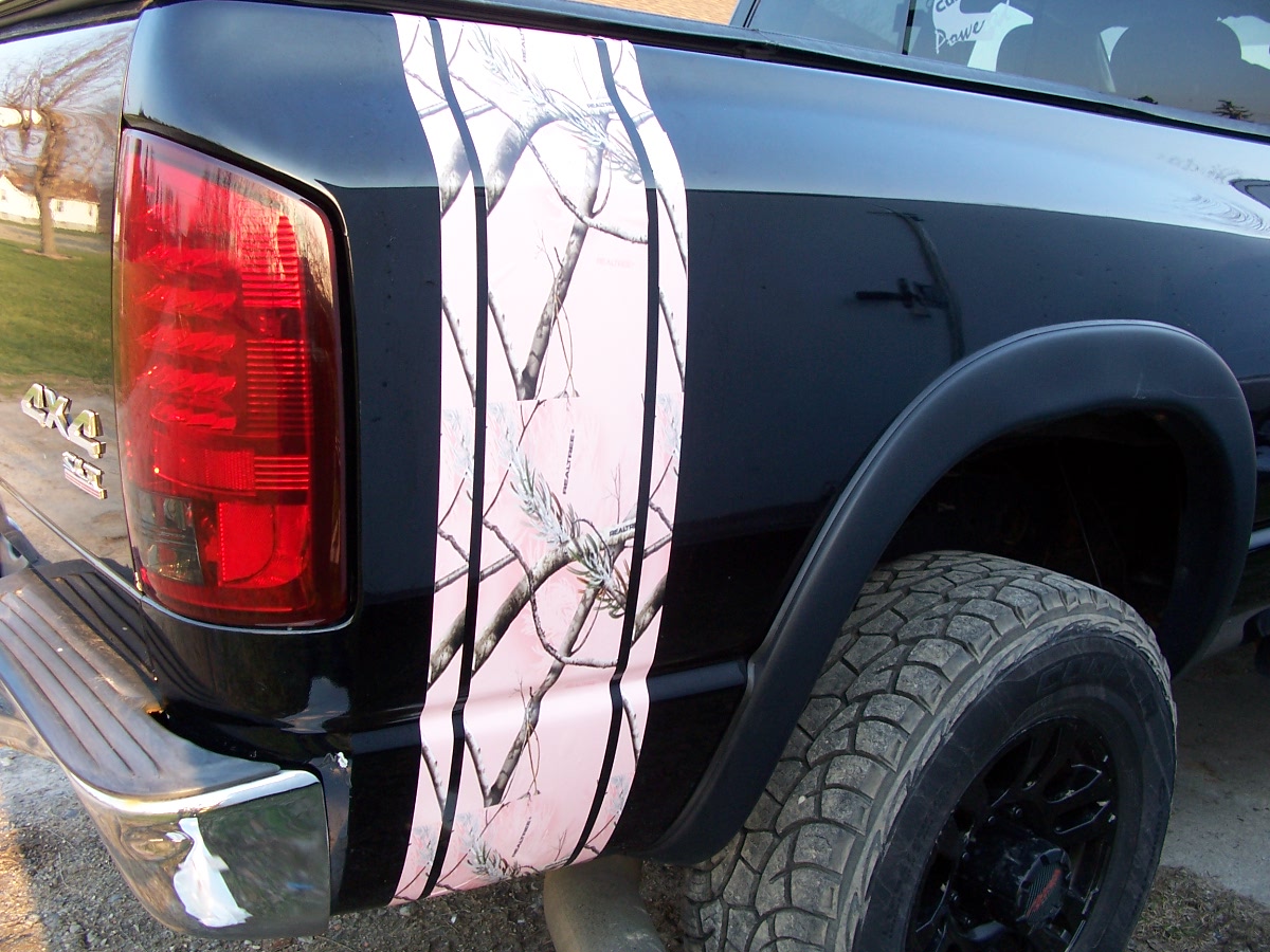 Printed REAL TREE PINK CAMO Truck Bed side stripe Graphics set Fit all Trucks