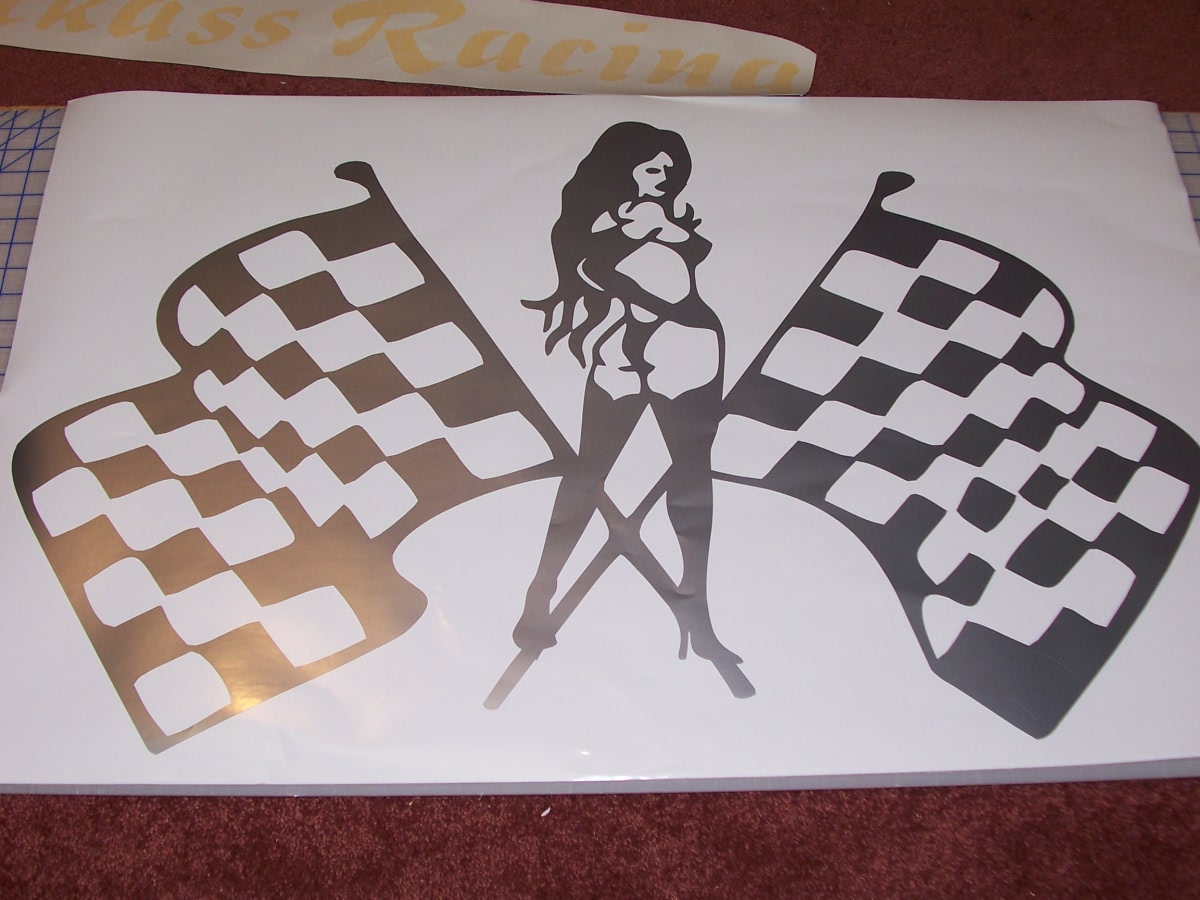 Sexy Lady Racing checkered Flag  trailer Decal / Graphic