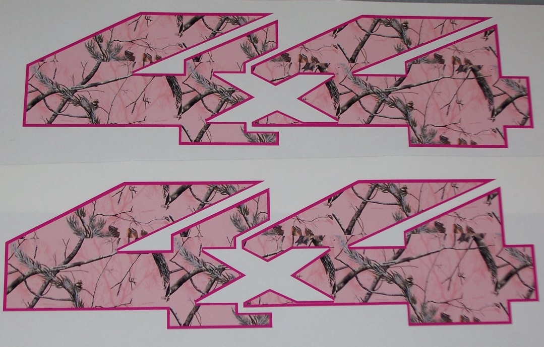 4X4 Real Tree Pink CAMO PAIR FULL COLOR Bed Side 14" x 7" Decal Sticker