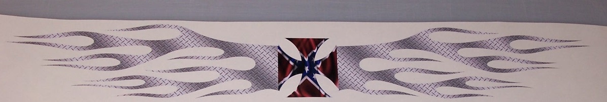 Diamond Plate Flames & Rebel Flag Iron Cross Full color Graphic Window Decal Sticker