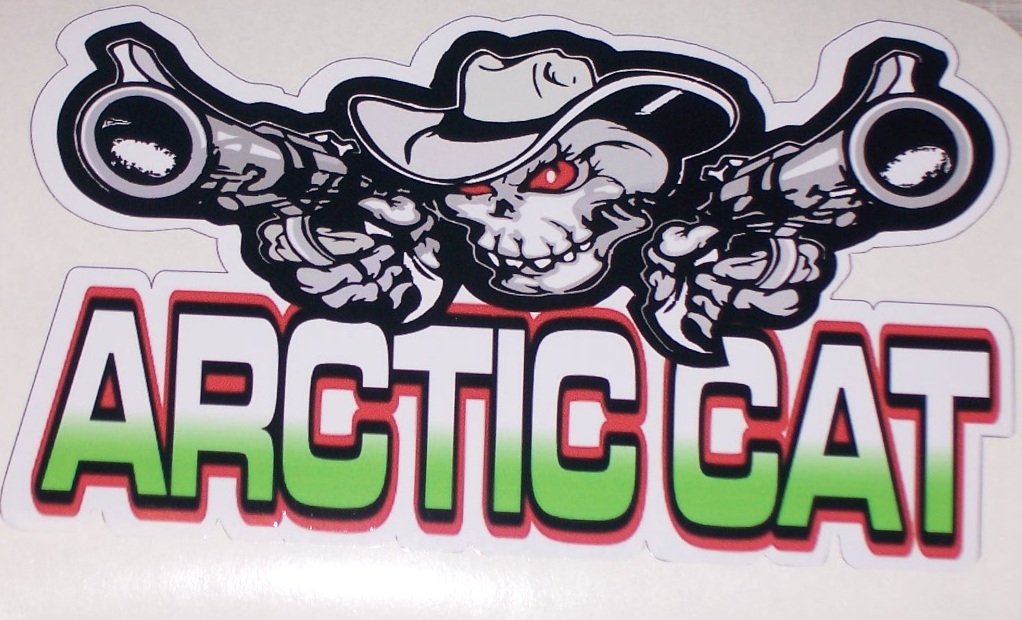 Arctic Cat Skull w/ Guns FULL COLOR 15\" X 30\" Wall or trailer Decal