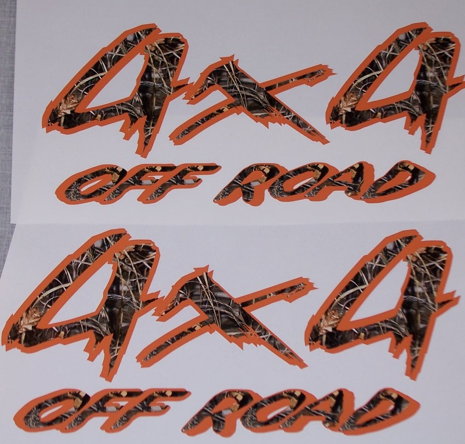 4X4 Off Road #1 Orange and M4 Real Tree CAMO  PAIR FULL COLOR Bed Side 14" x 7" Decal Sticker