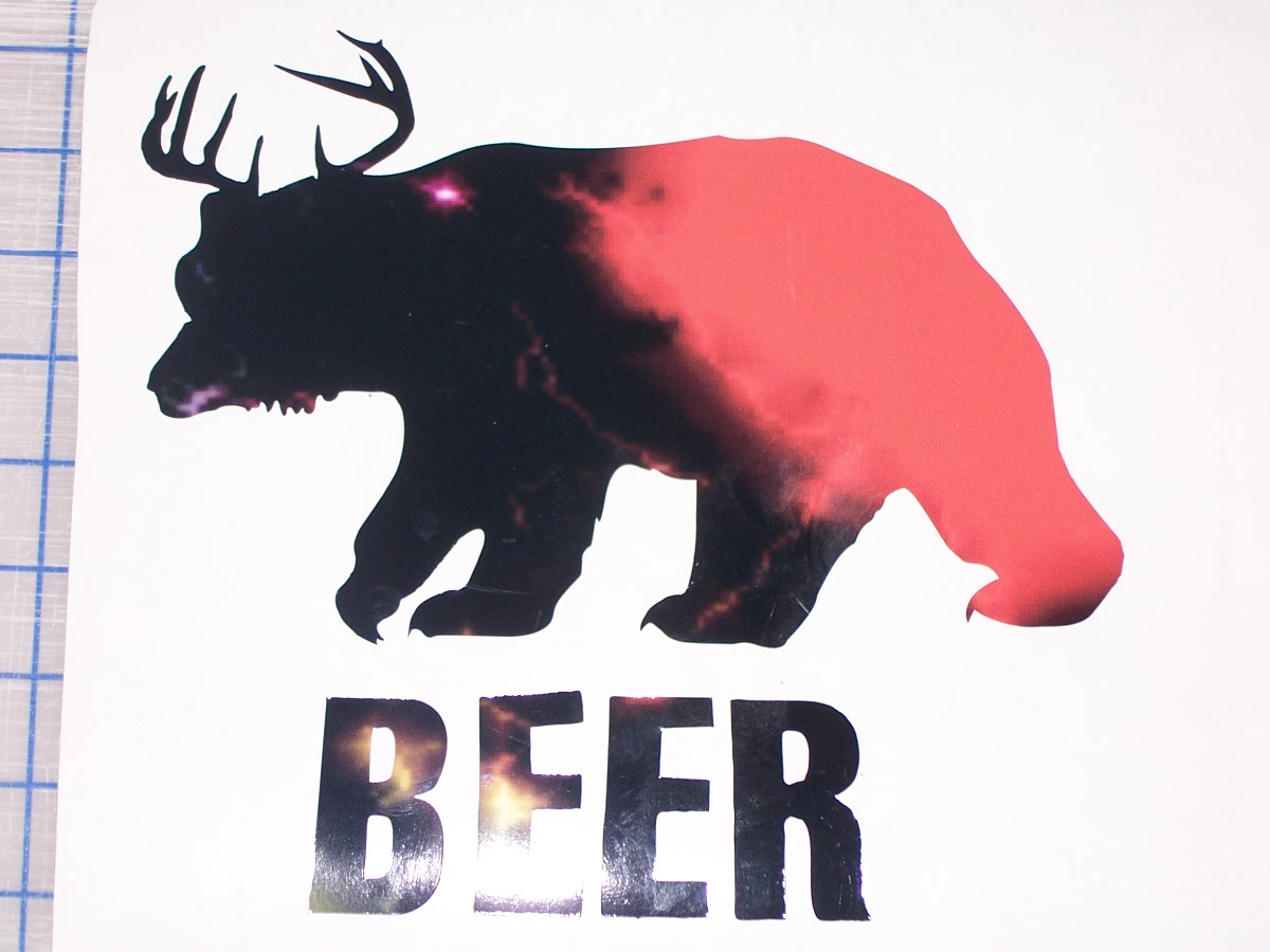 Bear + Deer = Beer Full color Black and Red tailgate Graphic Window Decal