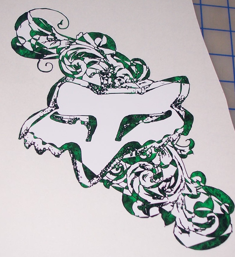 Fox Racing Green Fire Tribal Head Printed 8.5\"x7\" Window or trailer Decal full color printed decals