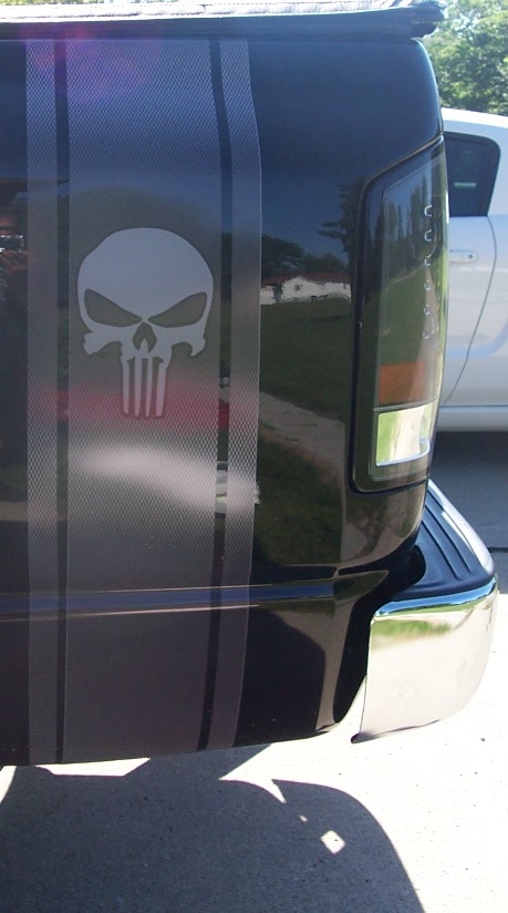 Printed Carbon Fiber Punisher Skull Truck Bed side stripe Graphics set Fit all Trucks
