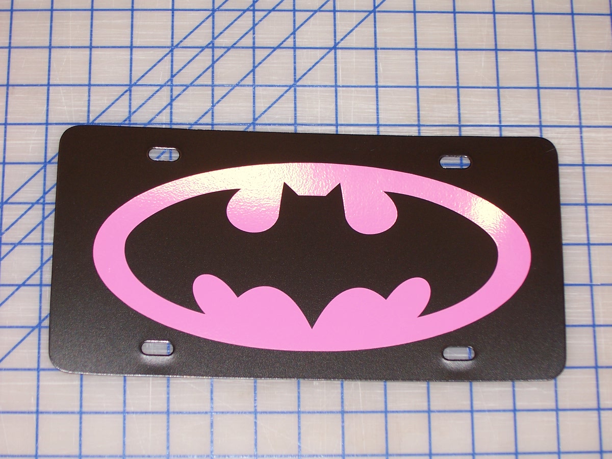 Batman License Vanity plate #1 BLACK PLATE PINK LOGO