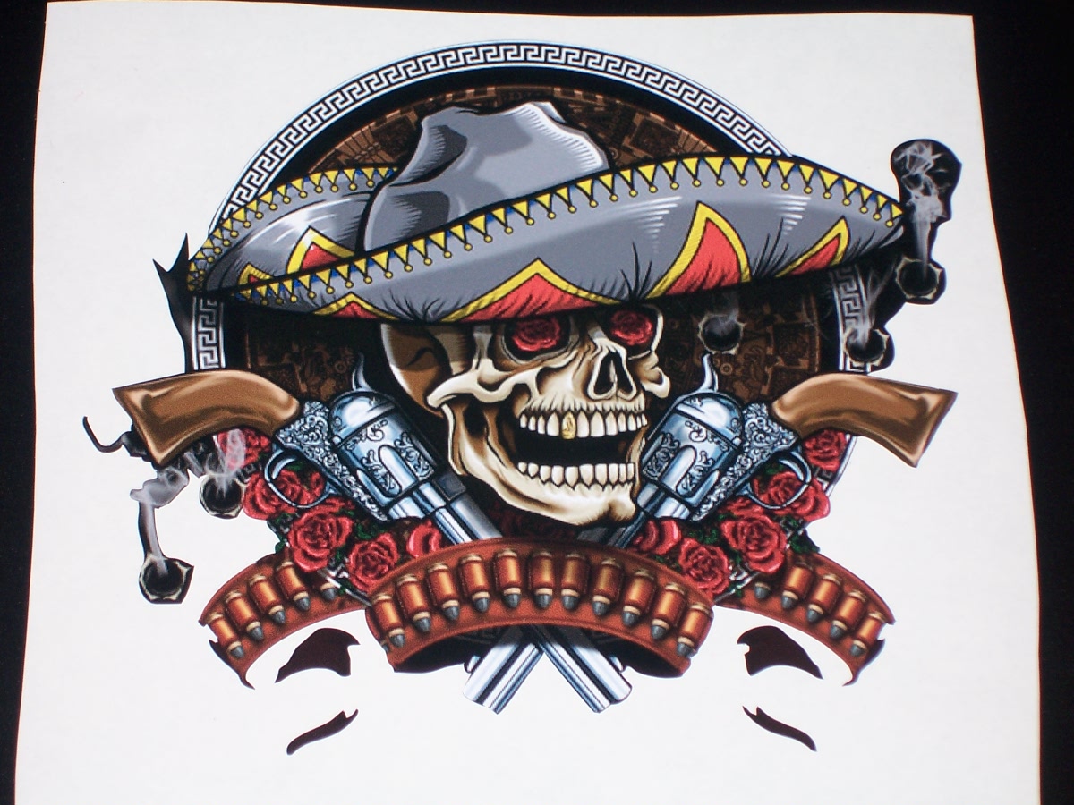Tribal sombrero Skull Rebel 24\" x 25\" Full color HOOD tailgate Graphic Window Decal