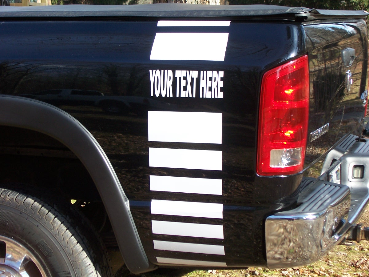 YOUR TEXT Faded truck Bed Side Stripes (Sold as a Pair)