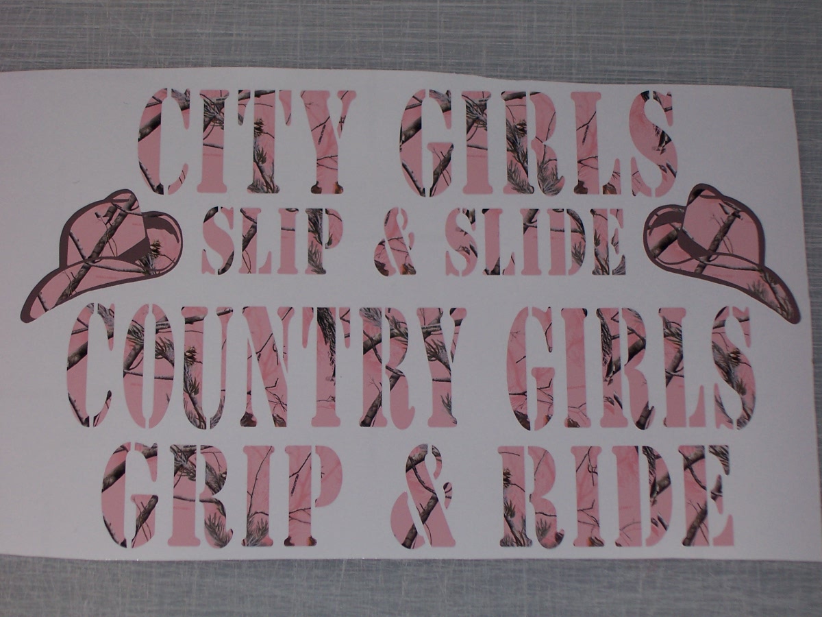 City girls Slip and Slide Country Girls Grip and Ride! Camo Window Decal
