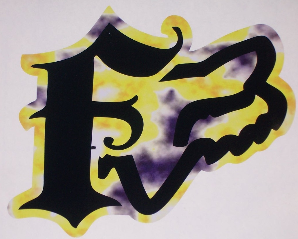 Fox Racing Yellow & Purple F w/ Head 8\"x9\" Window or trailer Decal full color printed decals