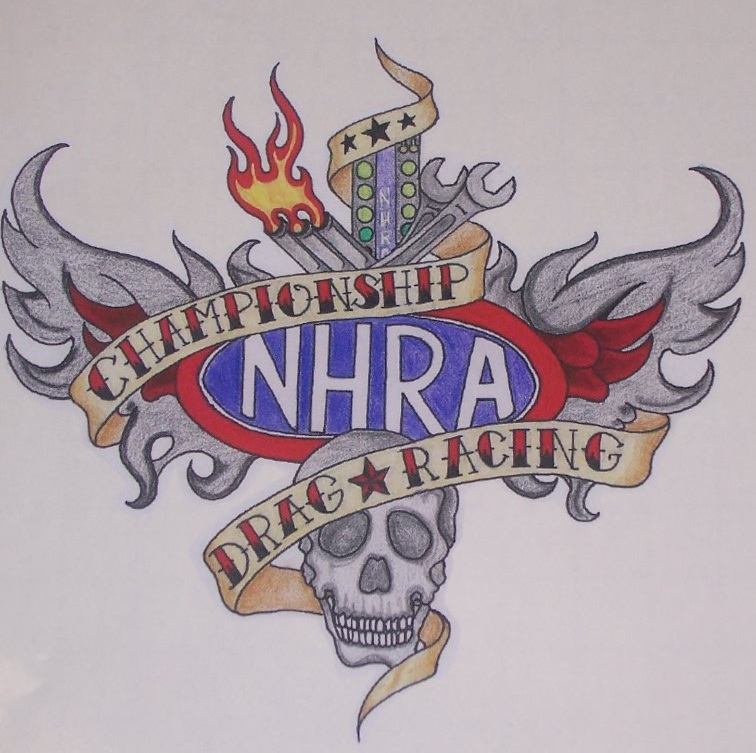 NHRA drag Racing tattoo 10"x8.5" Window or trailer Decal full color printed decals