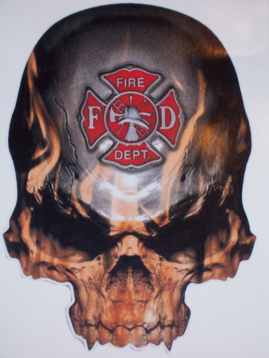 Firefighter Skull 6" x 8" Full color tailgate Graphic Window Decal