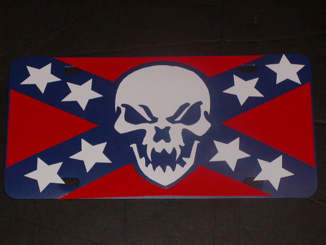 Confederate Rebal Skull Flag License Vanity Plate