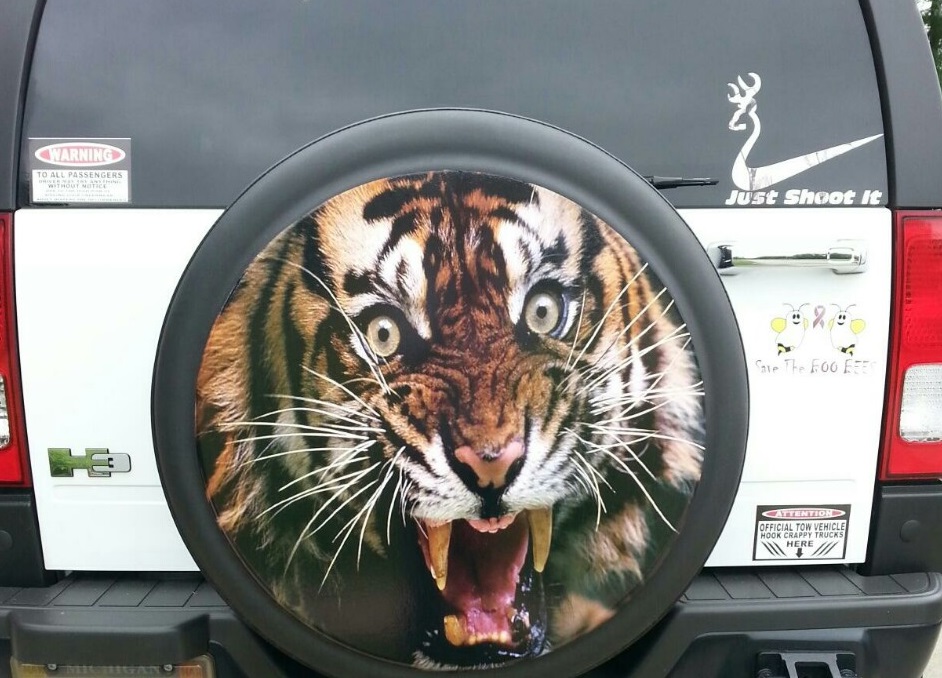 Angry Tiger Spar #2 Tire Cover Graphic rear window Trailer Decal