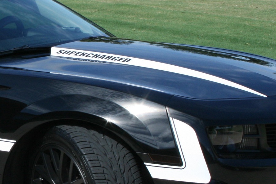 2010 - 2012 Camaro \" SUPERCHARGED \" Hood Cowl Stripe Decals